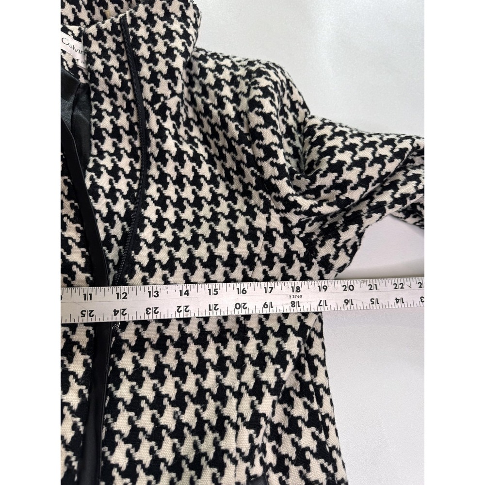 Calvin Klein Coat Womens 10 Black White Houndstooth Wool Tweed Zip Pockets - Picture 8 of 10